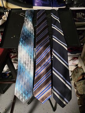 🔥 All Silk! Set of Three Men's Blue and Brown Striped Ties 3 Trio Bundle